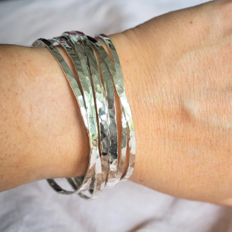 Sterling Silver Hammered Bangle - PK Jewelry