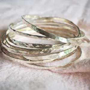 Sterling Silver Hammered Bangle - PK Jewelry