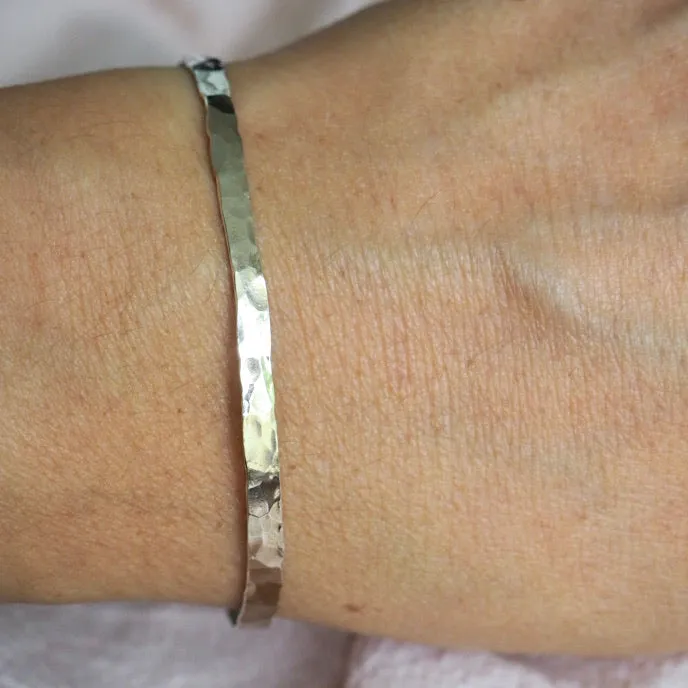Sterling Silver Hammered Bangle - PK Jewelry