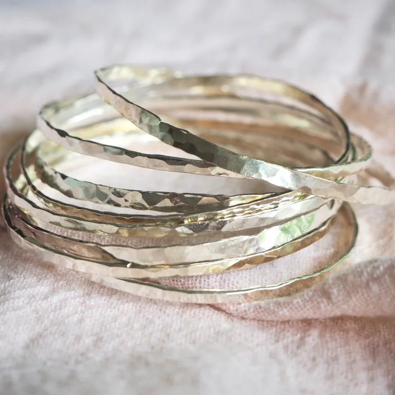 Sterling Silver Hammered Bangle - PK Jewelry