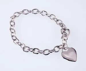 Sterling Silver Heart Charm Toggle Bracelet 7"