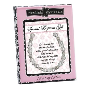 Sterling Silver LDS Baptism Bracelet with Pearl and Crystals (6-12 years)