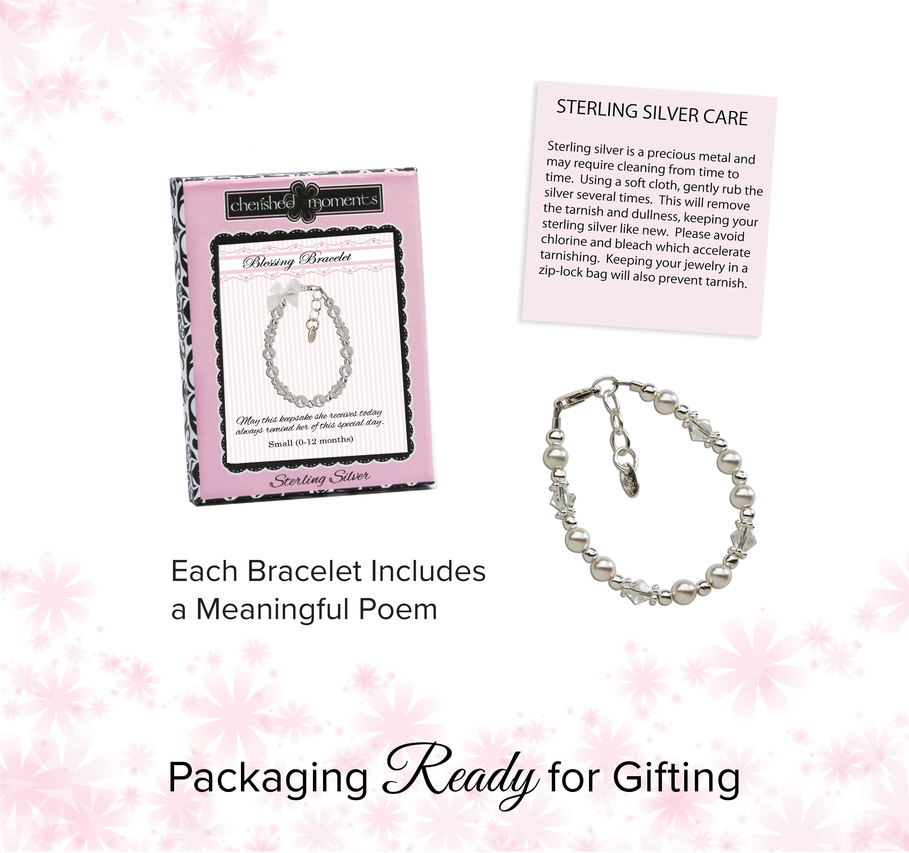Sterling Silver LDS Baptism Bracelet with Pearl and Crystals (6-12 years)