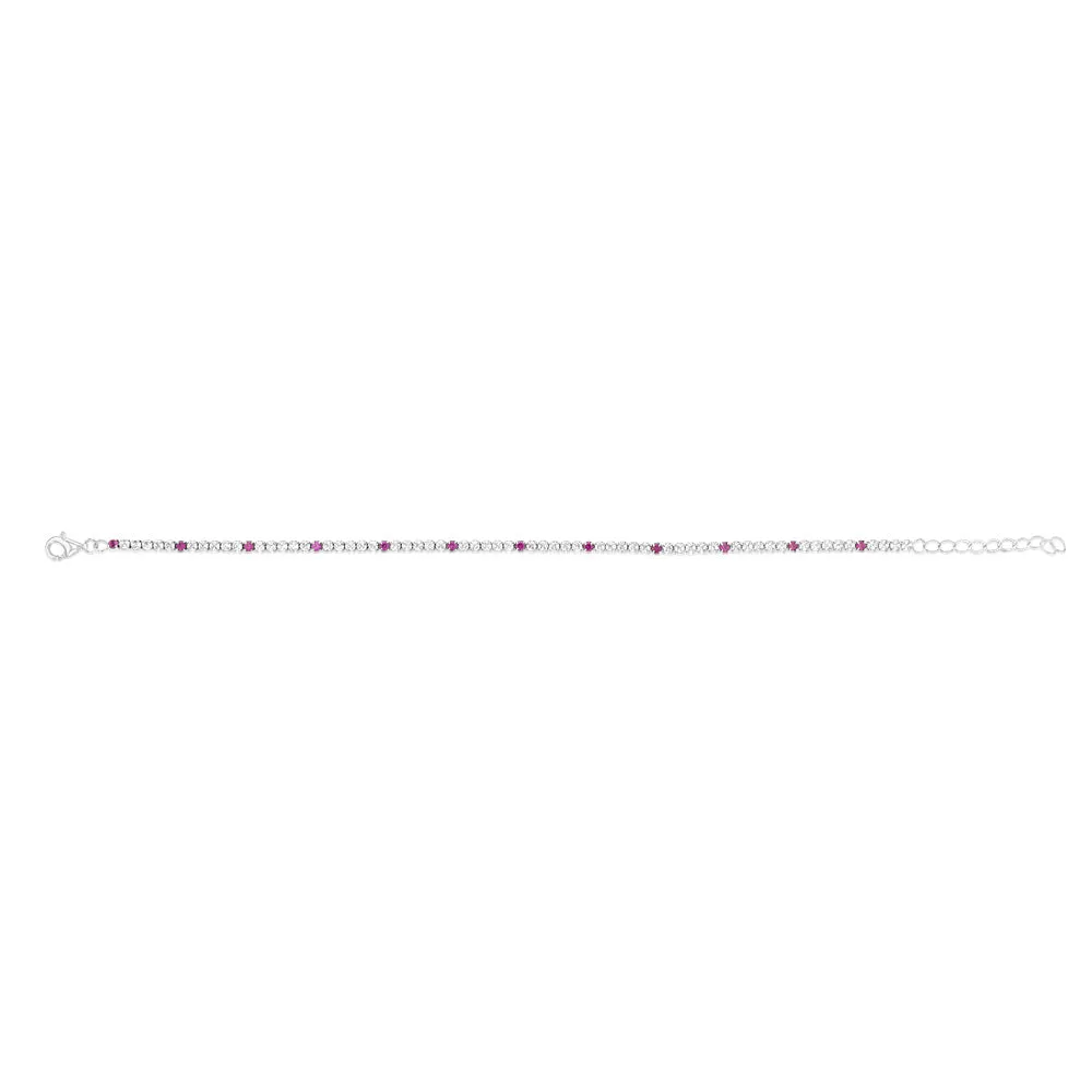Sterling Silver Rhodium Plated Round White Zirconia And Created Ruby 16.5 3cm Tennis Bracelet