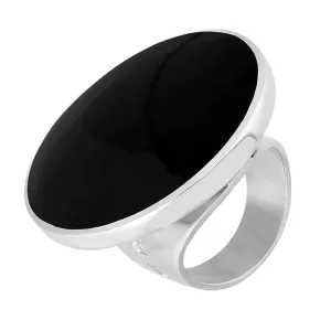 Sterling Silver Whitby Jet Queen's Jubilee Hallmark Large Round Ring D