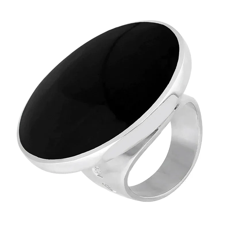 Sterling Silver Whitby Jet Queen's Jubilee Hallmark Large Round Ring D