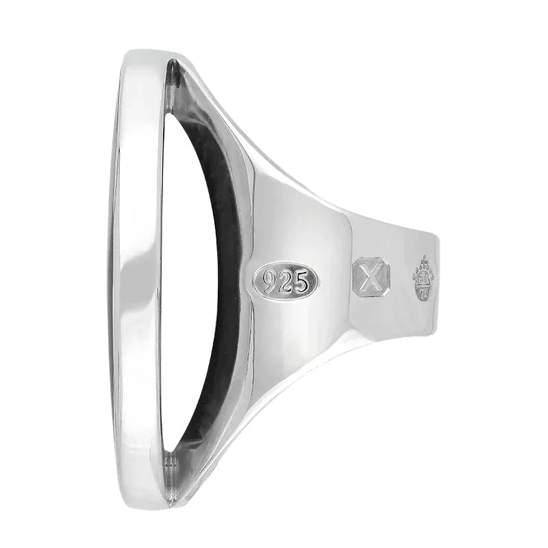 Sterling Silver Whitby Jet Queen's Jubilee Hallmark Large Round Ring D