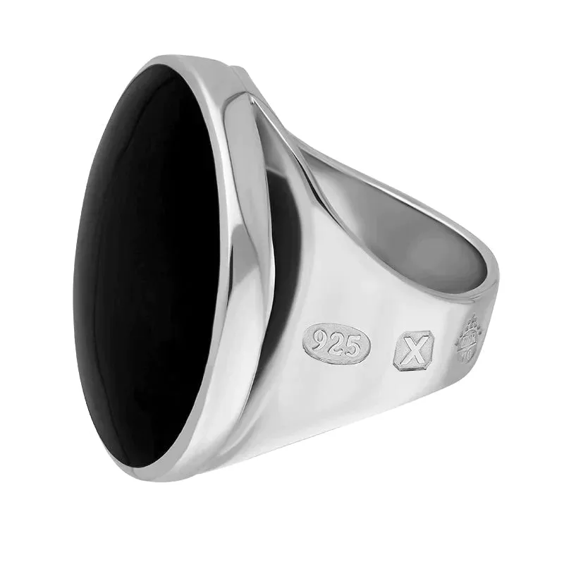 Sterling Silver Whitby Jet Queen's Jubilee Hallmark Medium Round Ring D