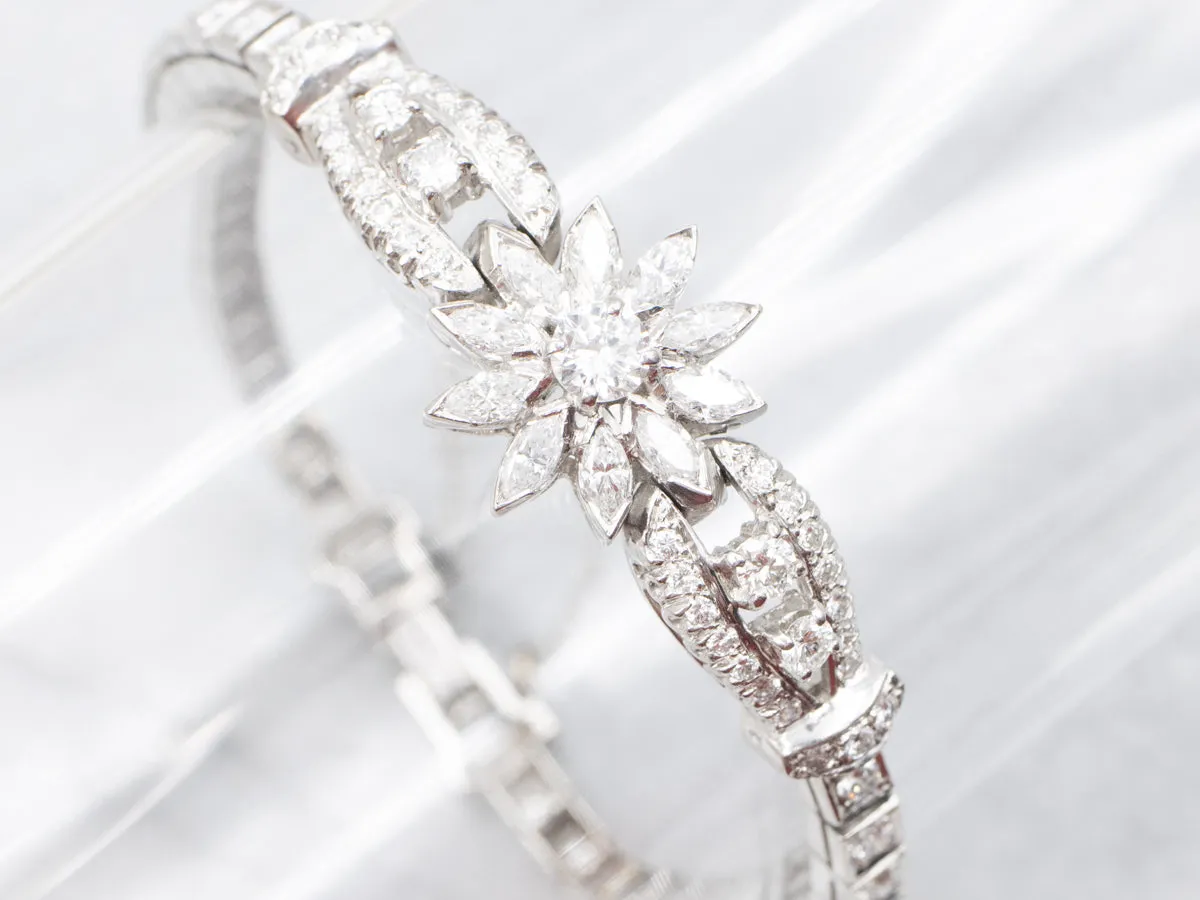 Stunning 1950s Floral Platinum and Diamond Bracelet