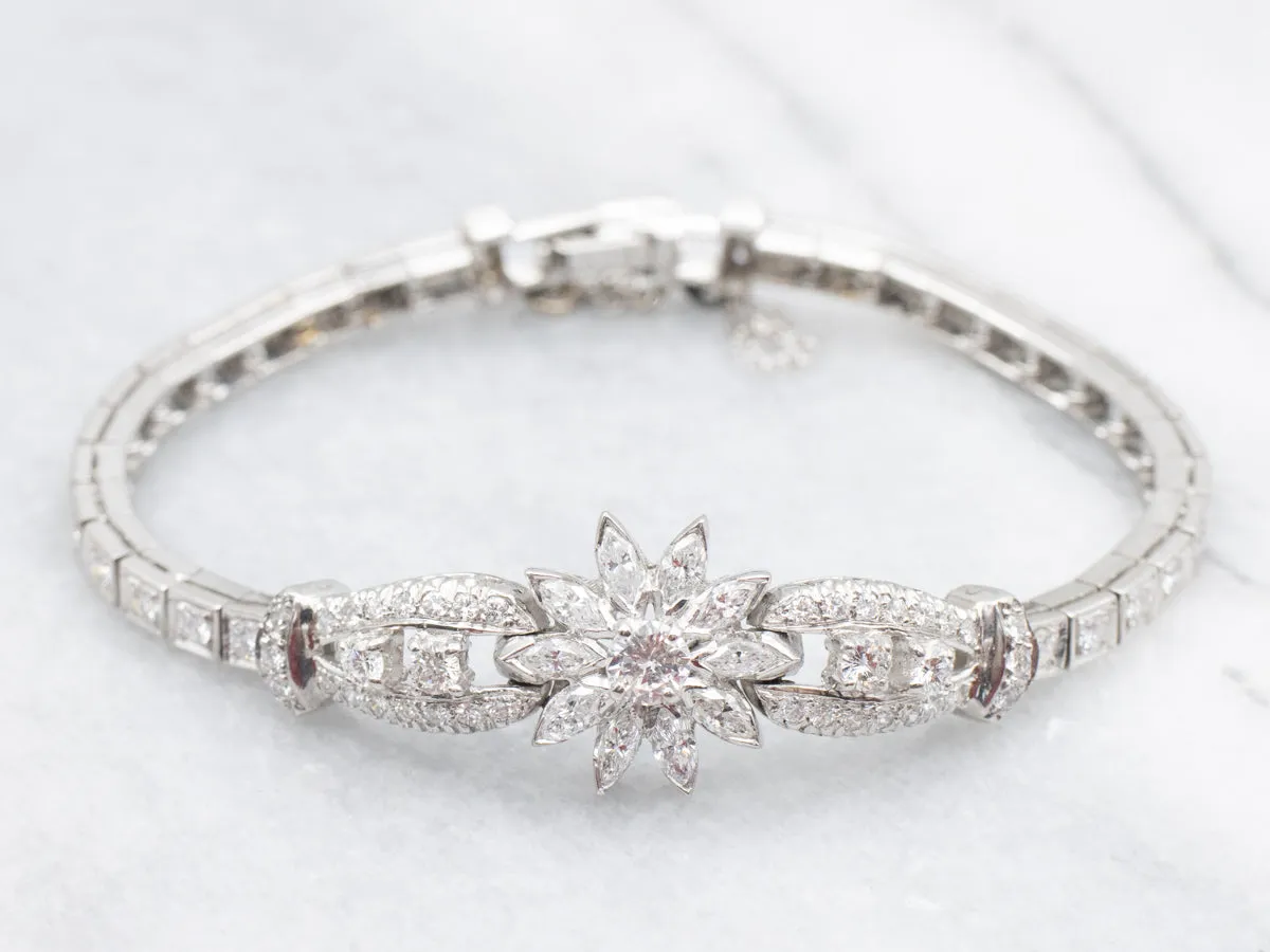 Stunning 1950s Floral Platinum and Diamond Bracelet