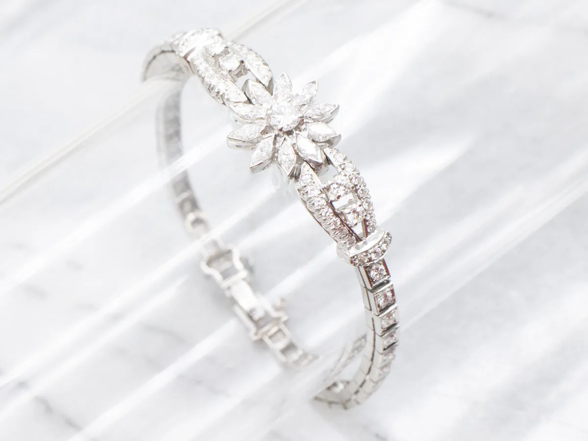 Stunning 1950s Floral Platinum and Diamond Bracelet