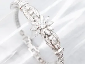 Stunning 1950s Floral Platinum and Diamond Bracelet