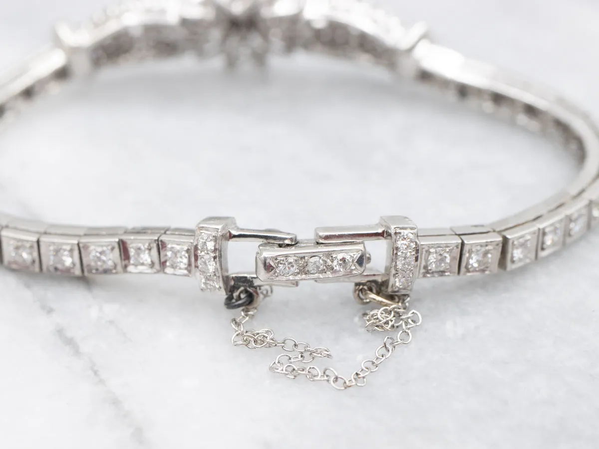 Stunning 1950s Floral Platinum and Diamond Bracelet