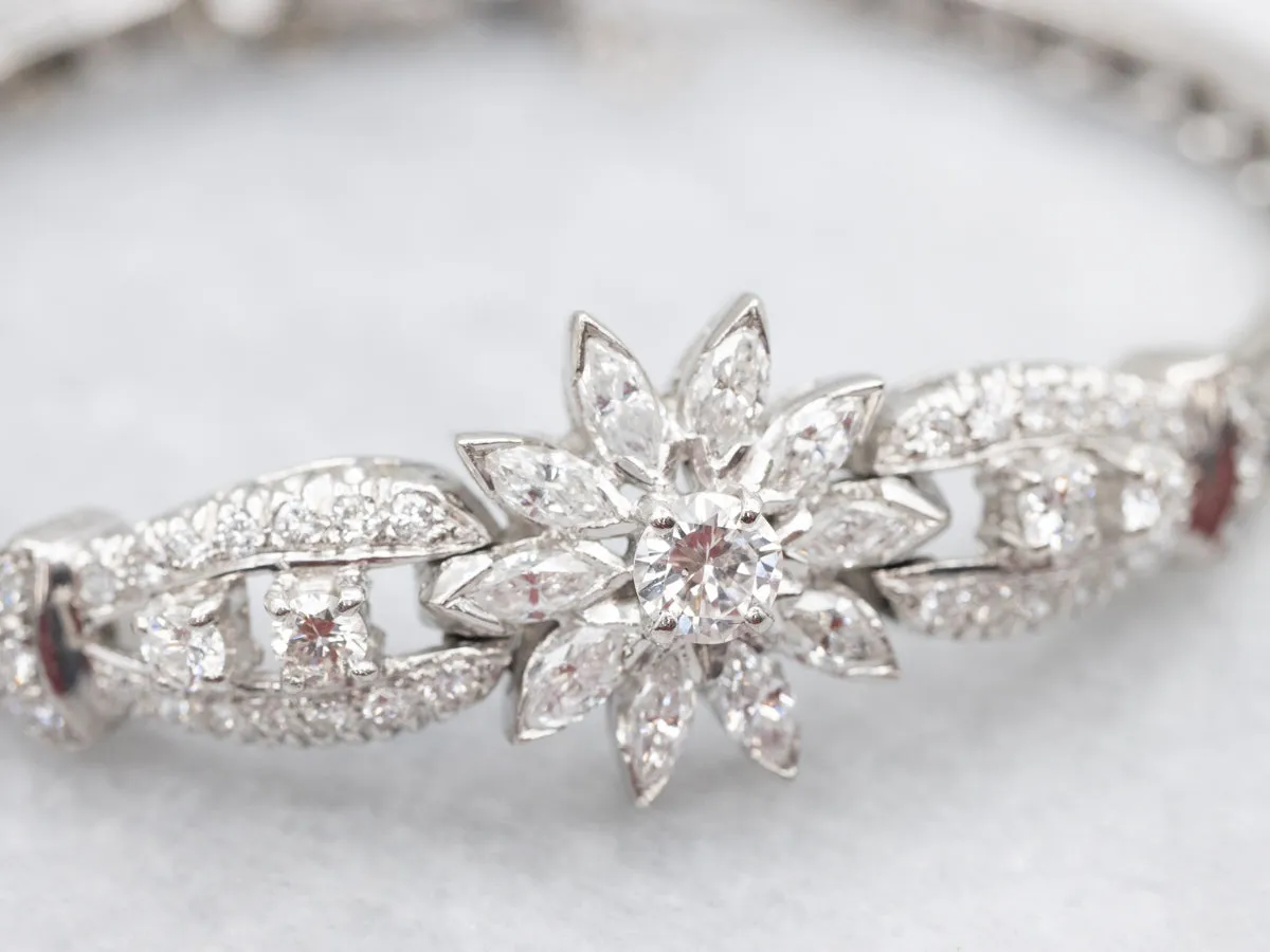 Stunning 1950s Floral Platinum and Diamond Bracelet