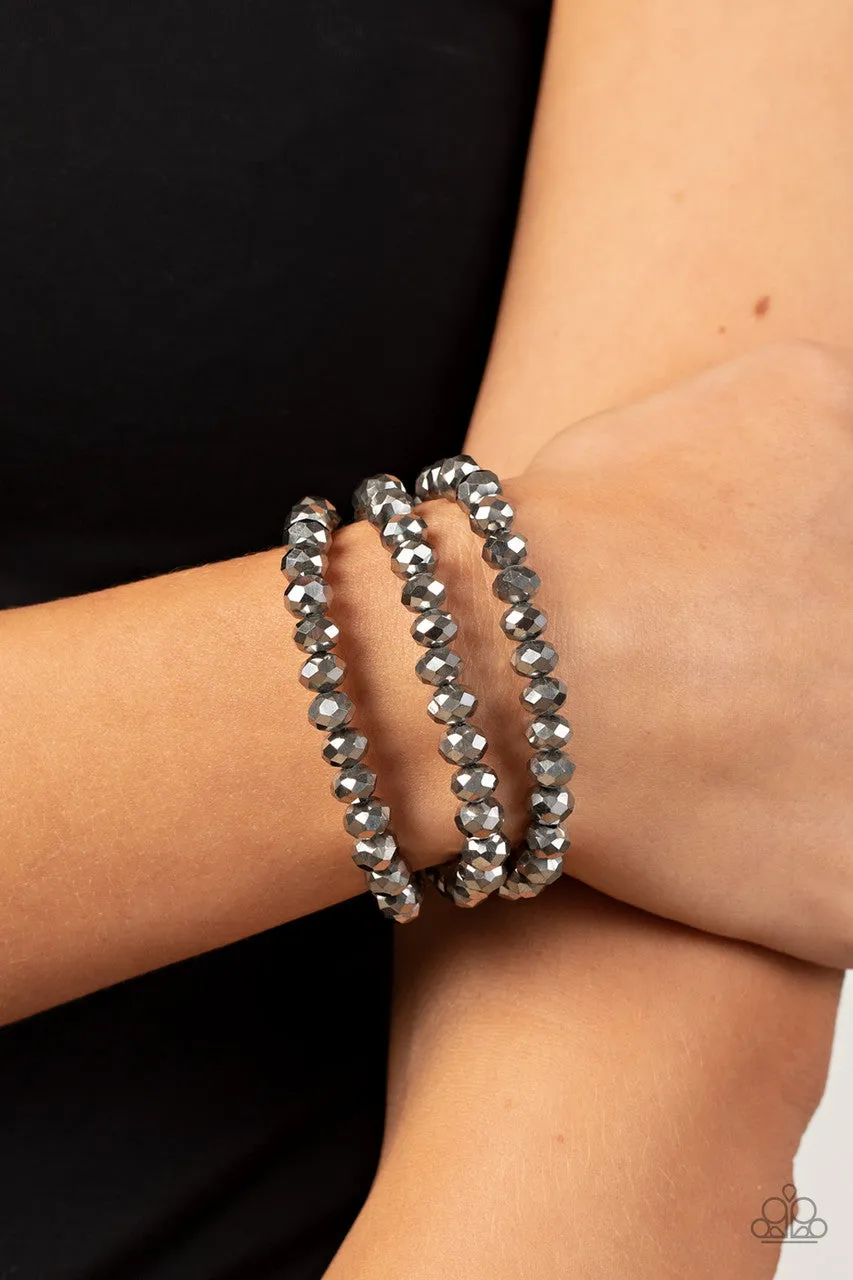 Supernova Sultry - Silver - Hematite Bead Paparazzi Magnetic Closure Bracelet