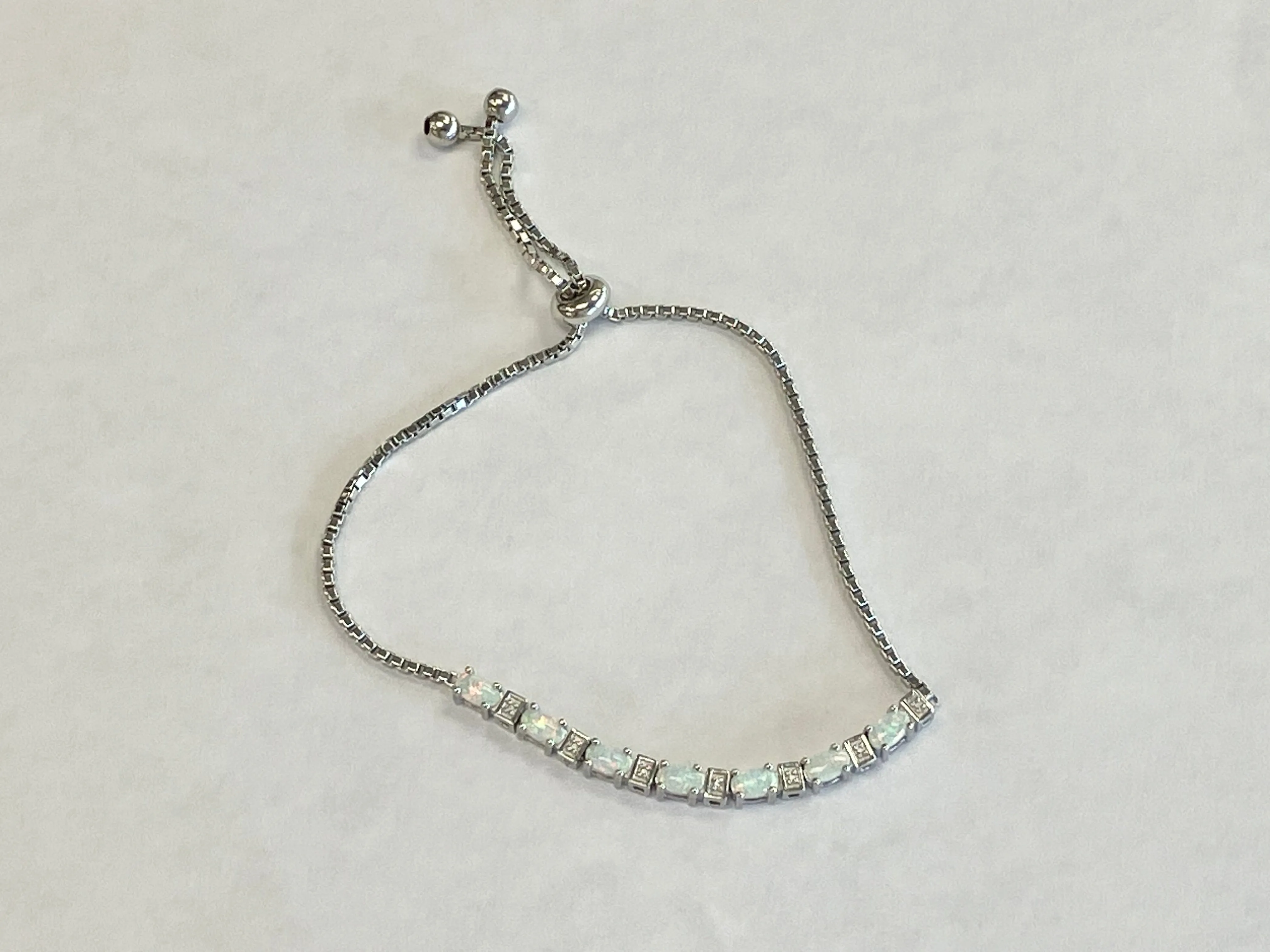 Synthetic Opal Silver Bolo Bracelet