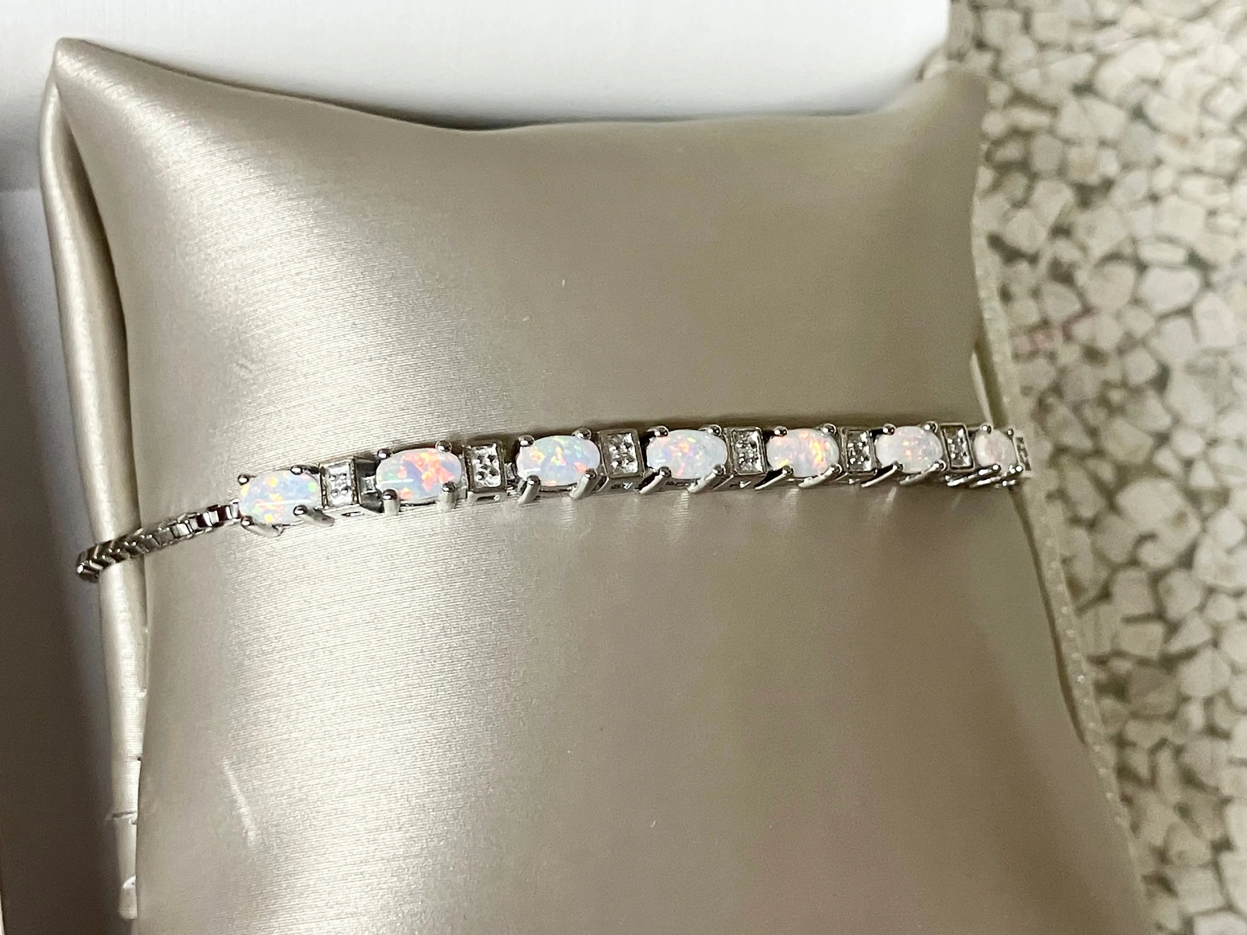 Synthetic Opal Silver Bolo Bracelet