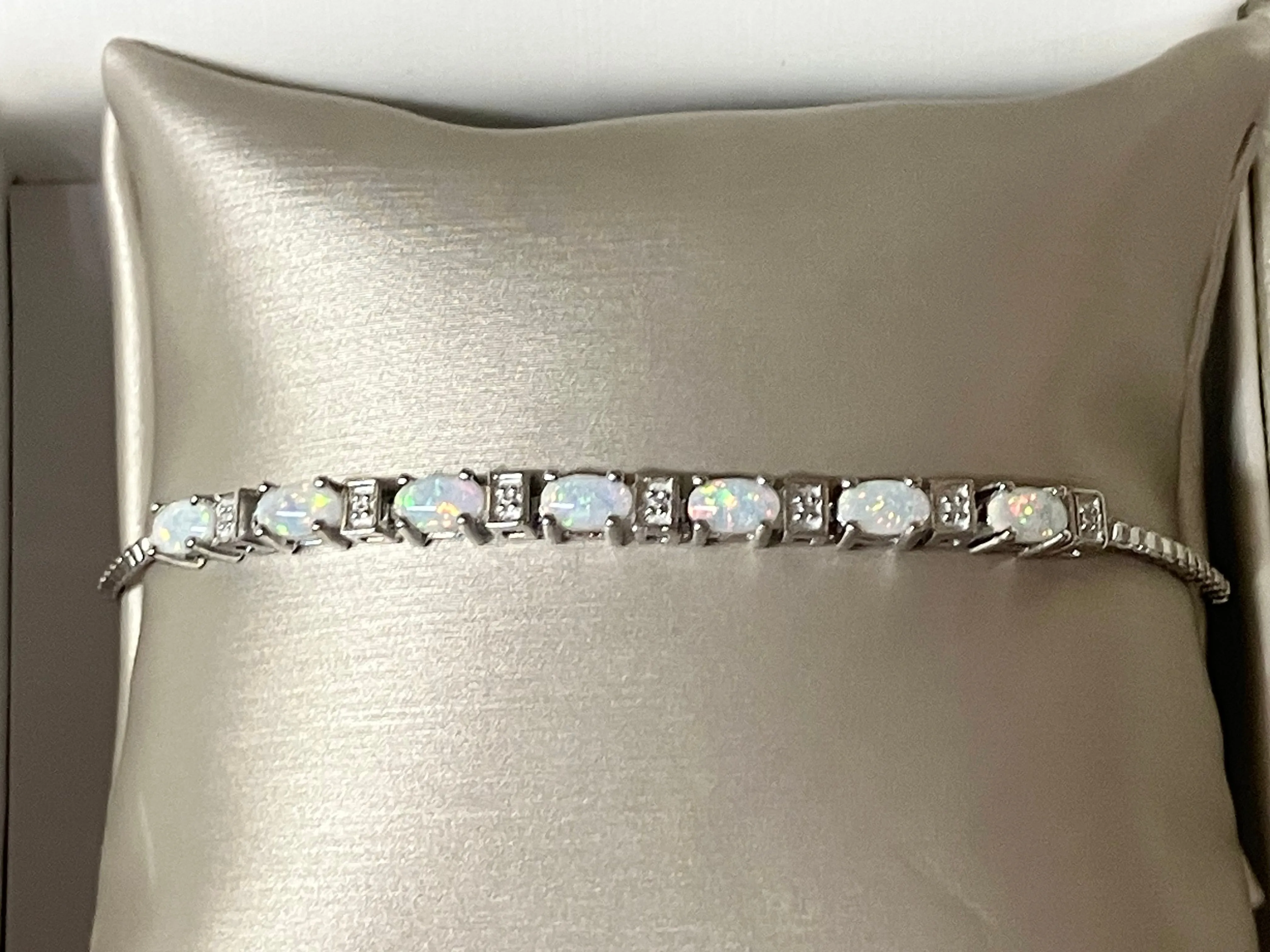 Synthetic Opal Silver Bolo Bracelet