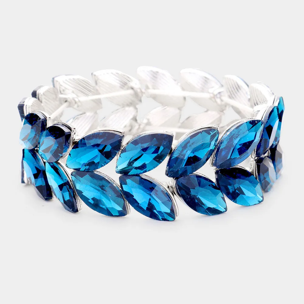 Teal Crystal Marquise Shaped Stone Stretch Bracelet   | 432248