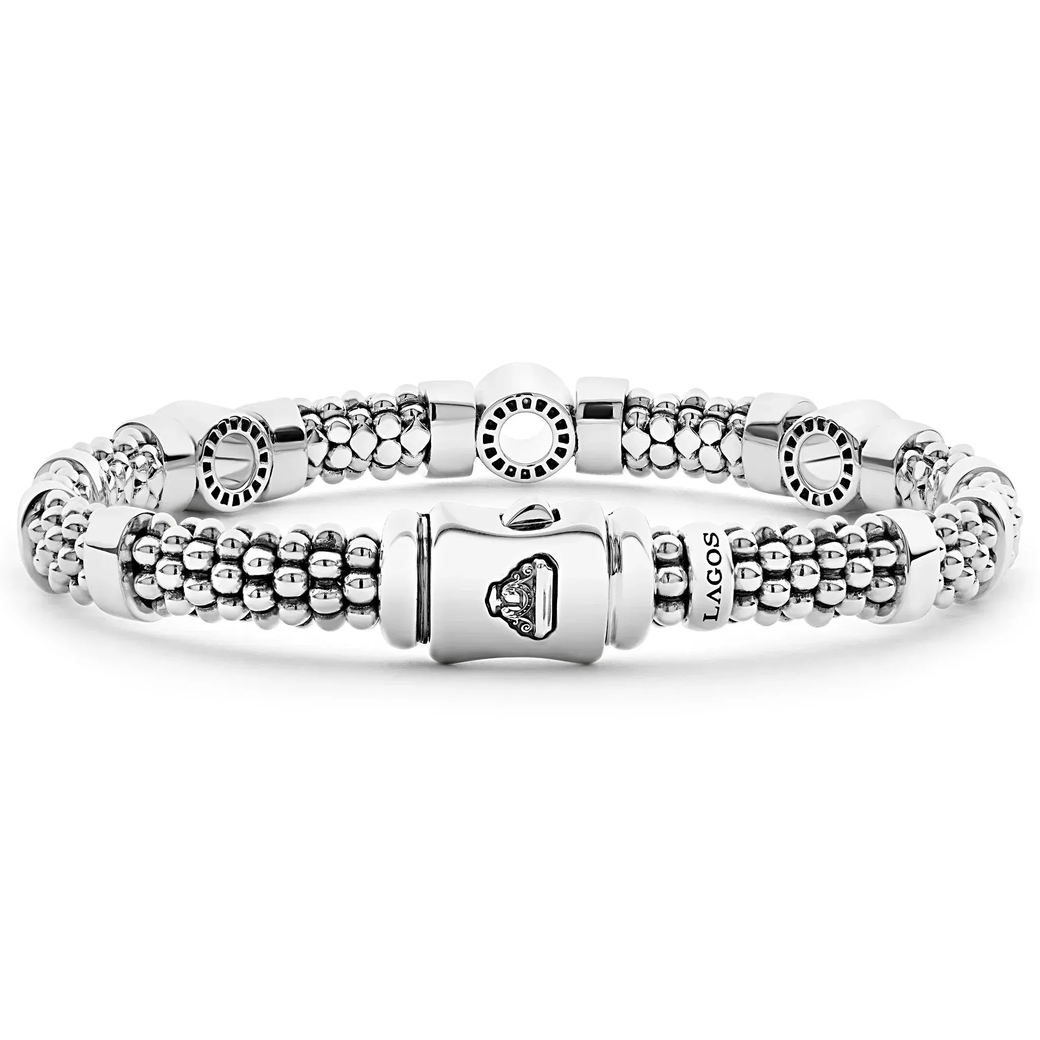 Three Station Diamond Circle Caviar Bracelet | 6mm