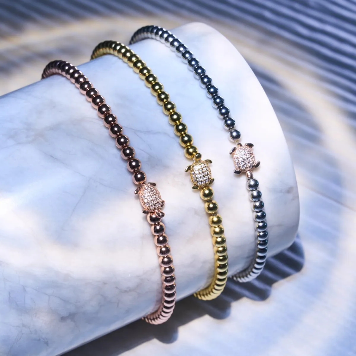 Tortuga | Silver & 18k Rose Gold | Crystal Sea Turtle Bracelet