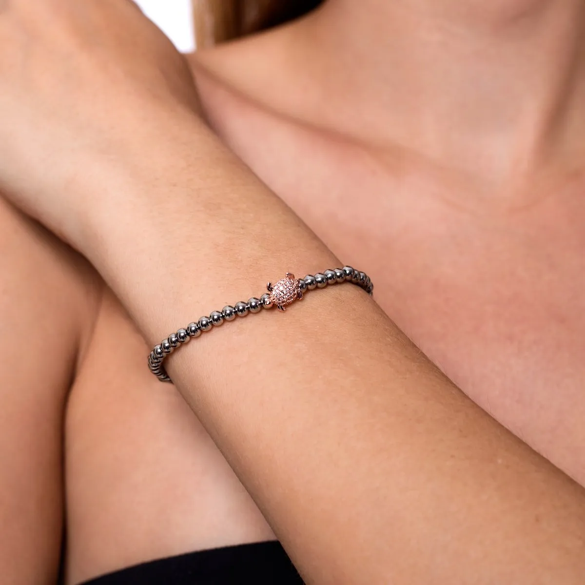 Tortuga | Silver & 18k Rose Gold | Crystal Sea Turtle Bracelet