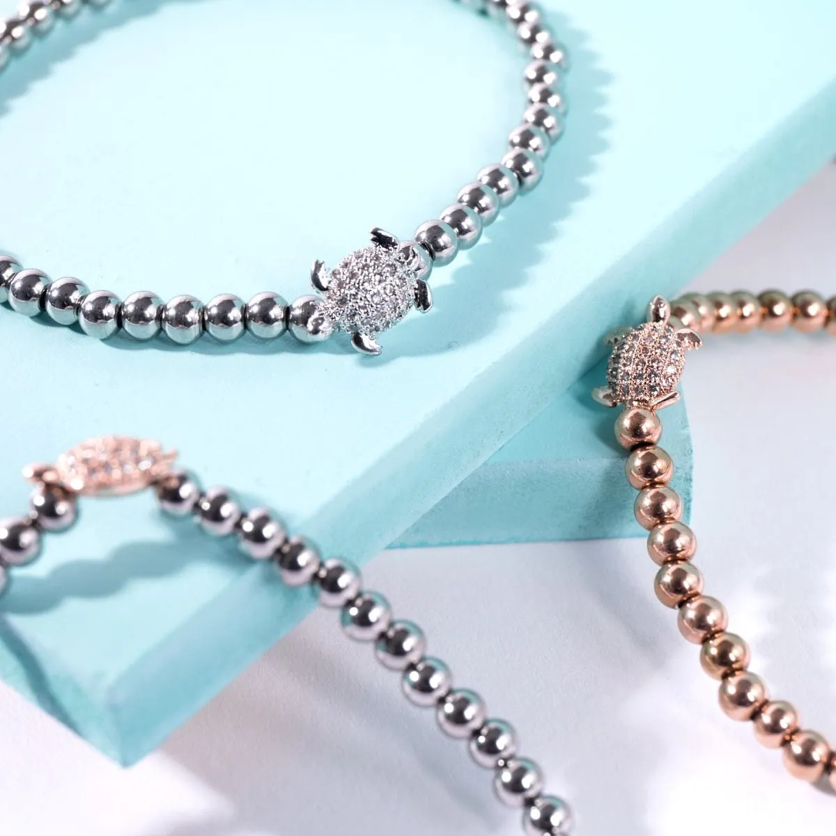 Tortuga | Silver & 18k Rose Gold | Crystal Sea Turtle Bracelet