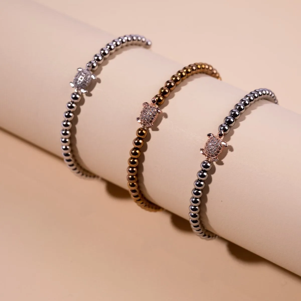 Tortuga | Silver & 18k Rose Gold | Crystal Sea Turtle Bracelet