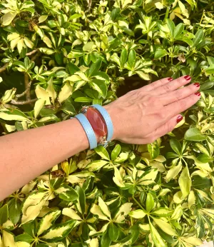 Triple Wrap Blue Leather Bracelet with Carnelian  Stone