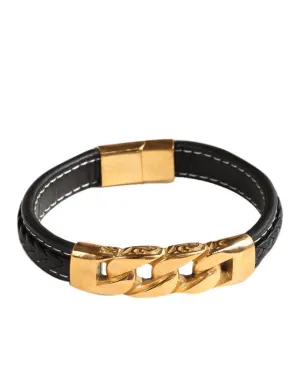 TrustyLan Brand Stainless Black Gold Color Leather Bracelets