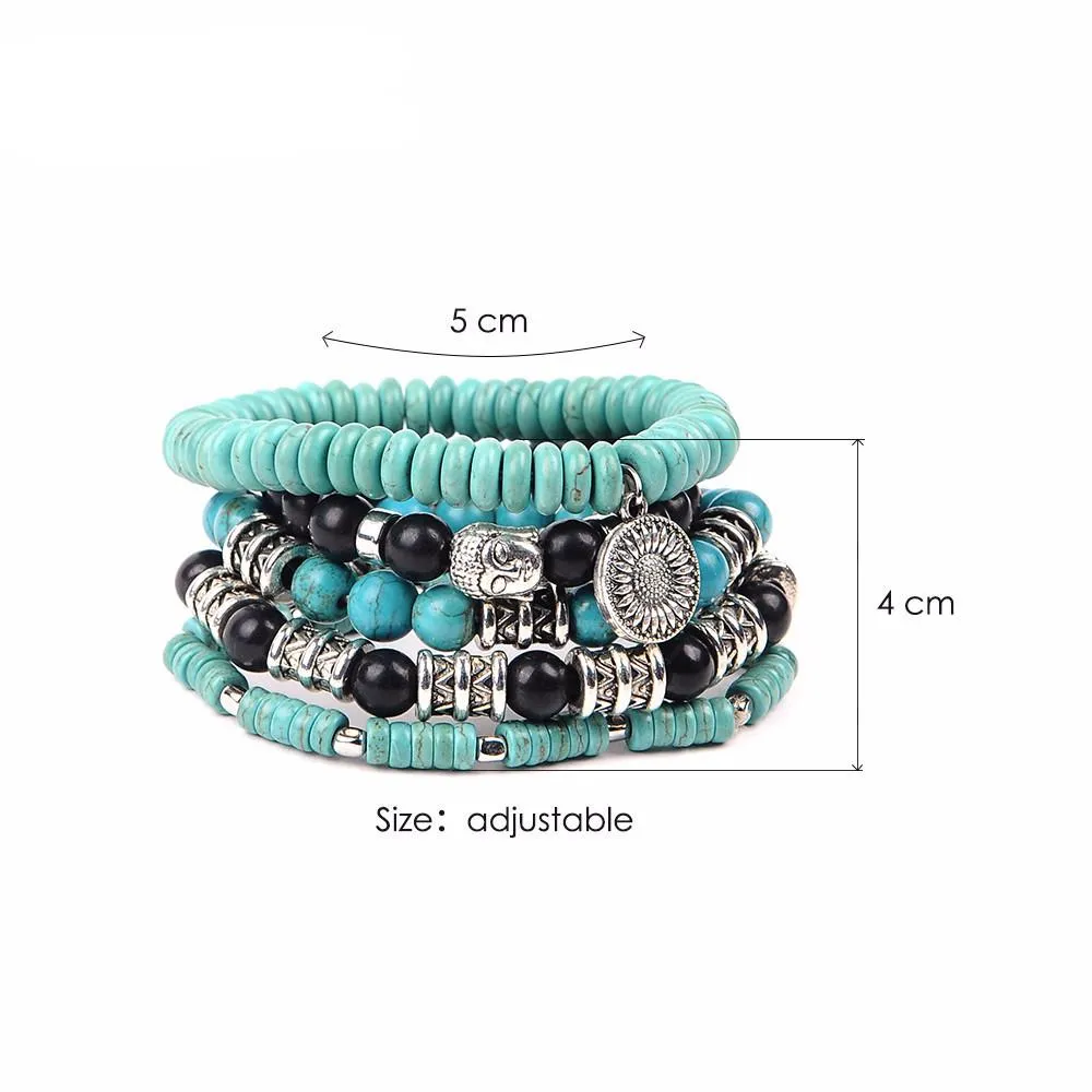 Turquoise Buddha Bracelet Set (5 Bracelets)