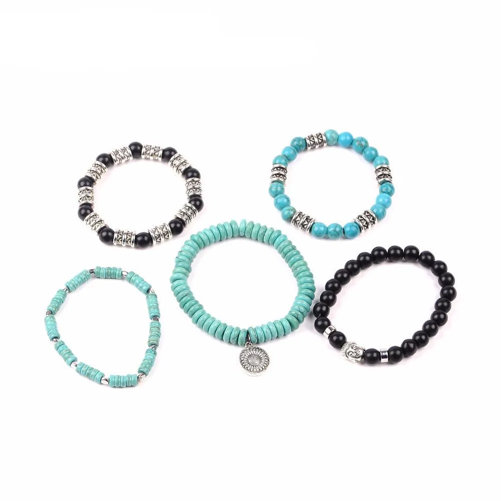 Turquoise Buddha Bracelet Set (5 Bracelets)