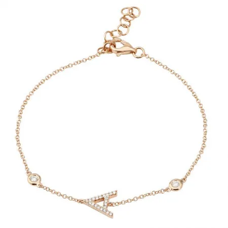Two Diamond Bezels and Diamond Initial Bracelet
