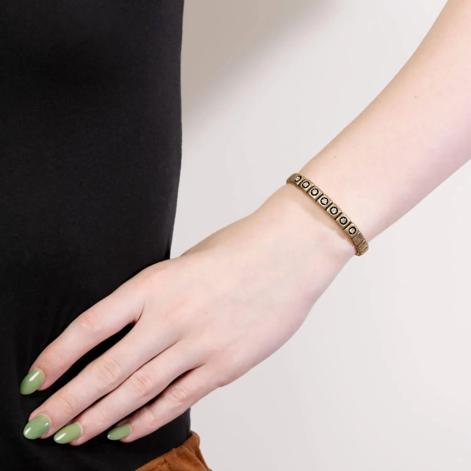 Victorian 15K Diamond Button Stretch Bracelet
