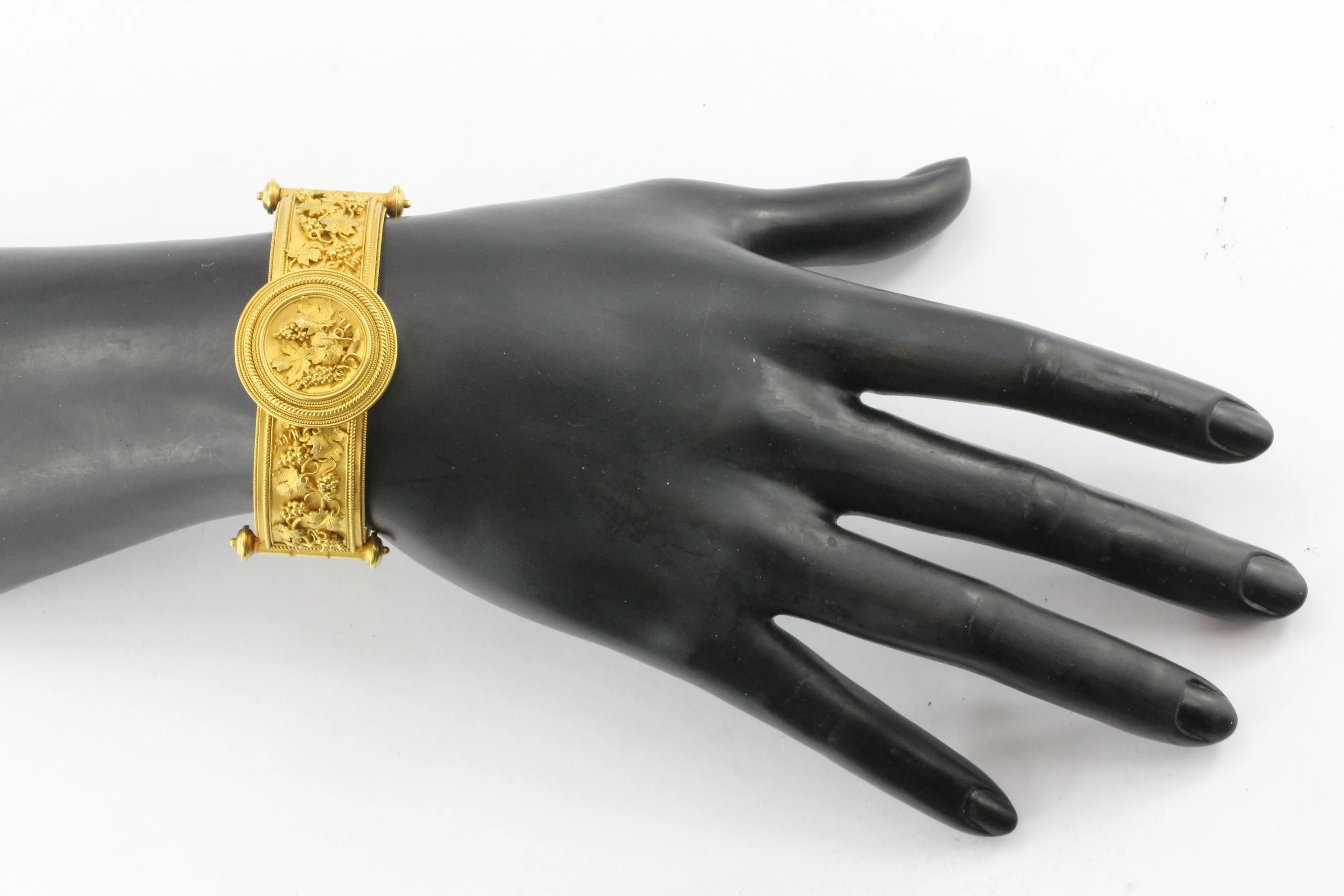 Victorian 22k Gold Etruscan Revival Grape Bangle Bracelet c.1870