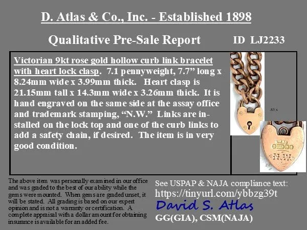 Victorian Chunky Curb Link Heart Padlock Bracelet, Rose Gold