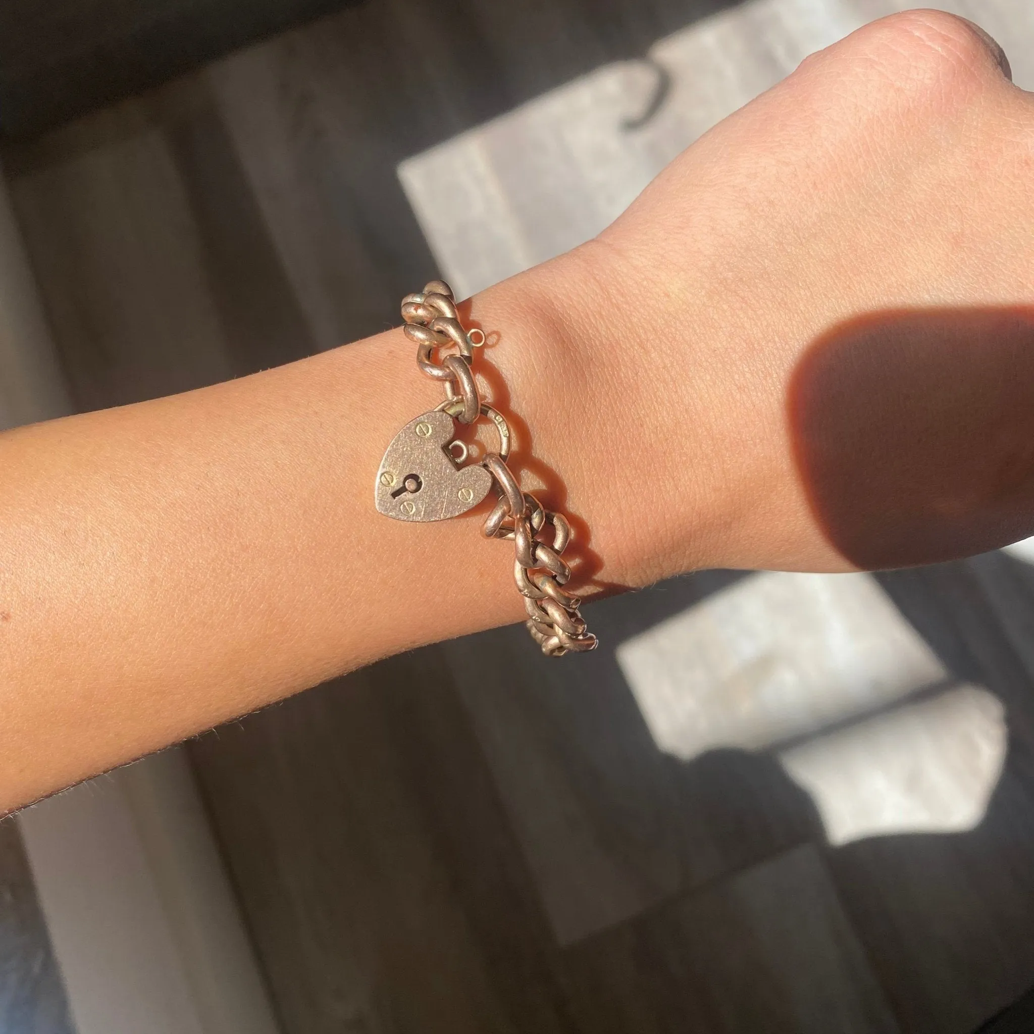 Victorian Chunky Curb Link Heart Padlock Bracelet, Rose Gold