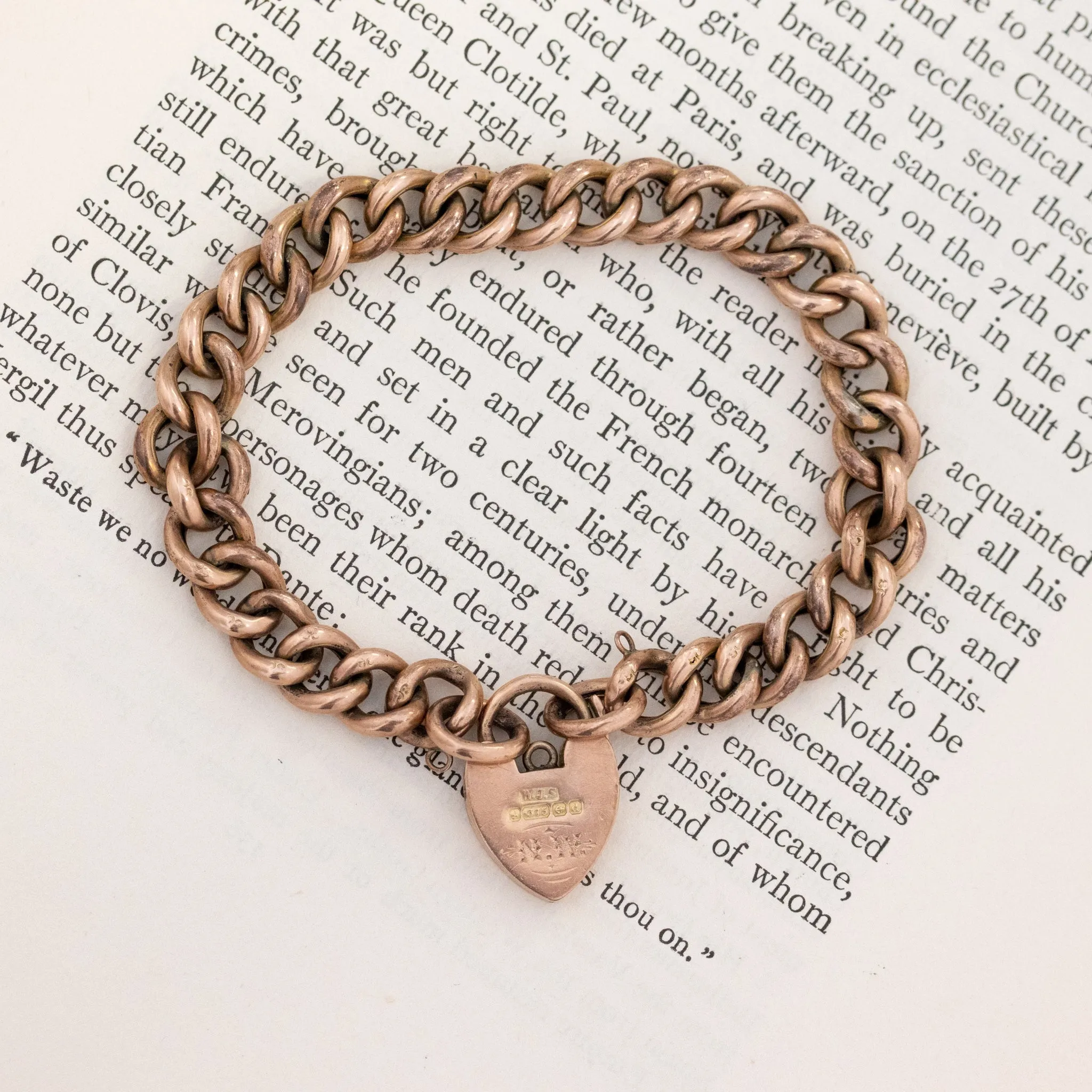 Victorian Chunky Curb Link Heart Padlock Bracelet, Rose Gold