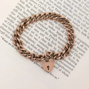 Victorian Chunky Curb Link Heart Padlock Bracelet, Rose Gold
