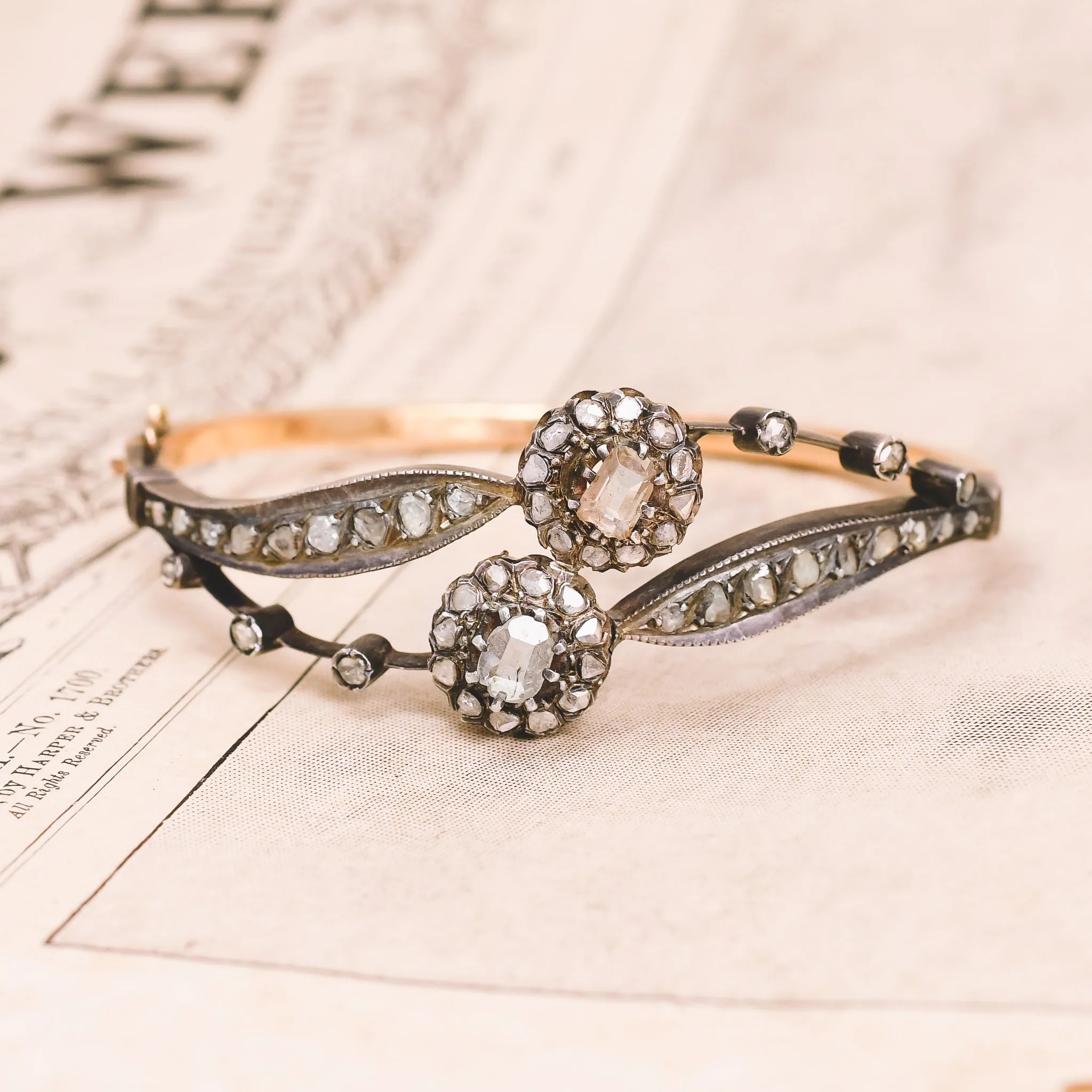 Victorian Table Cut Diamond "Toi et Moi" Bangle