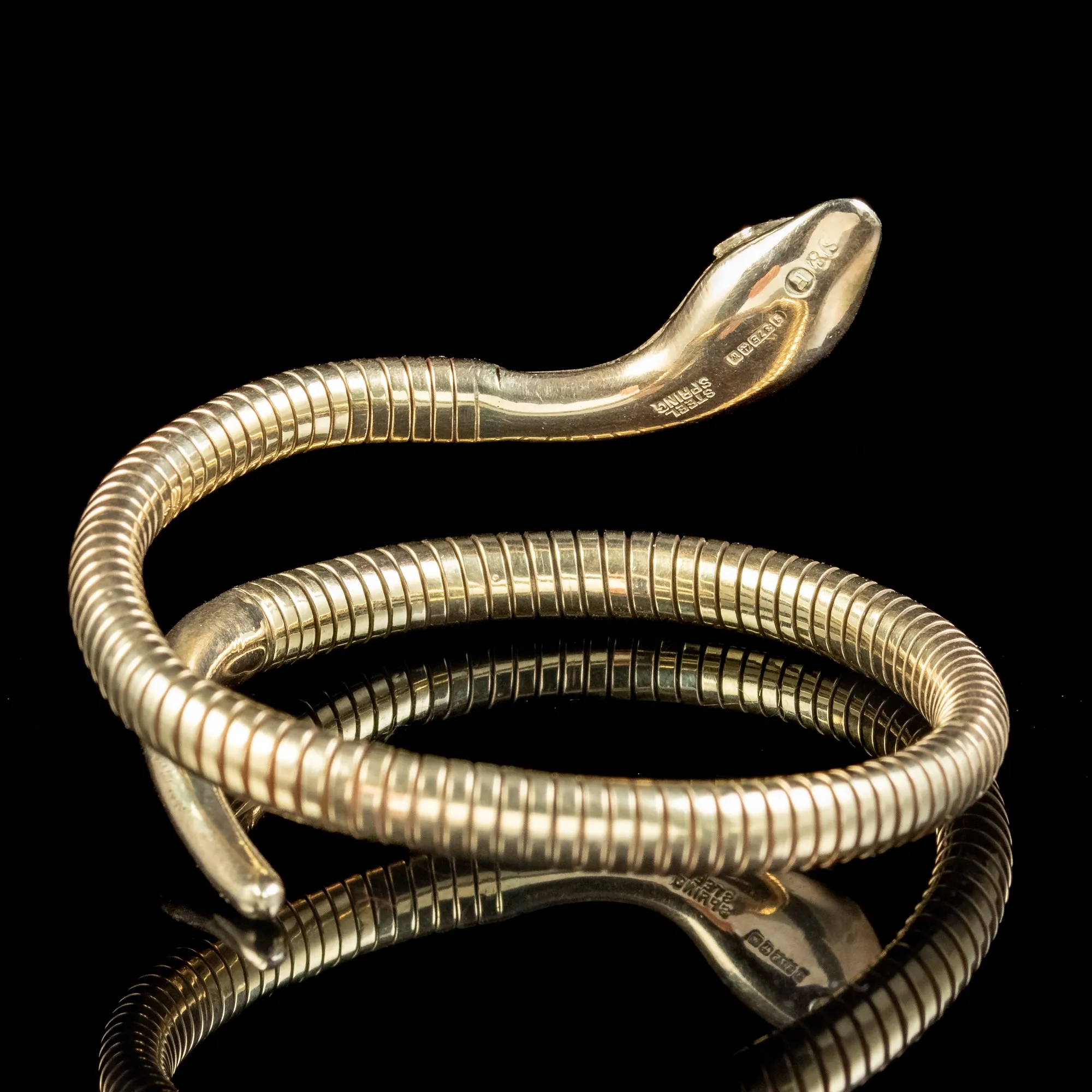 Vintage 9ct Gold Snake Bangle Ruby Eyes Smith And Pepper Dated 1971