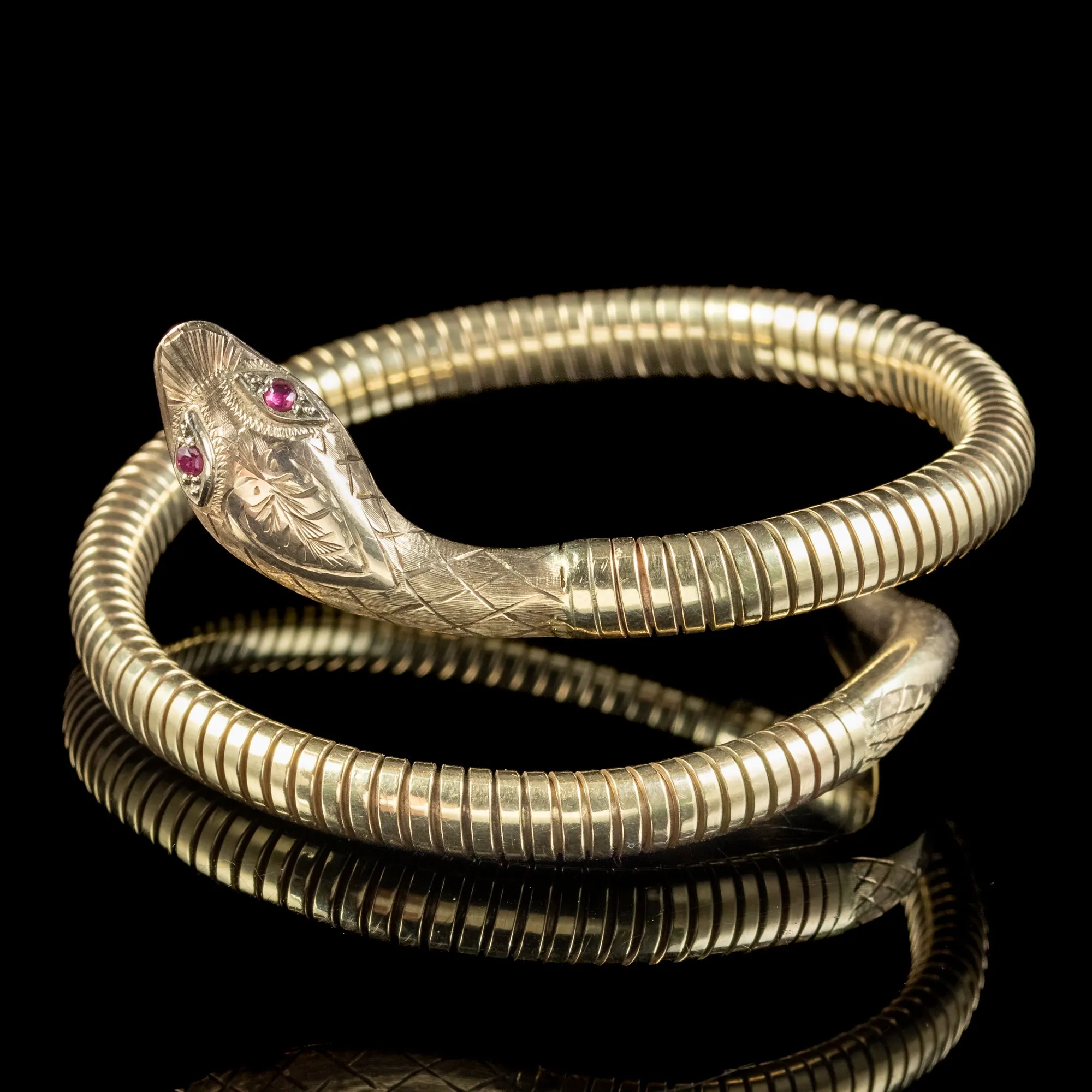 Vintage 9ct Gold Snake Bangle Ruby Eyes Smith And Pepper Dated 1971