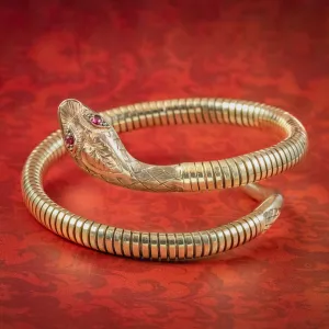 Vintage 9ct Gold Snake Bangle Ruby Eyes Smith And Pepper Dated 1971