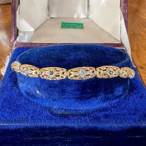Vintage Diamond & Sapphire Filigree Link Bracelet