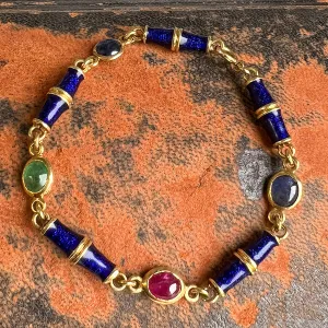 Vintage Gemstone & Blue Enamel Bracelet