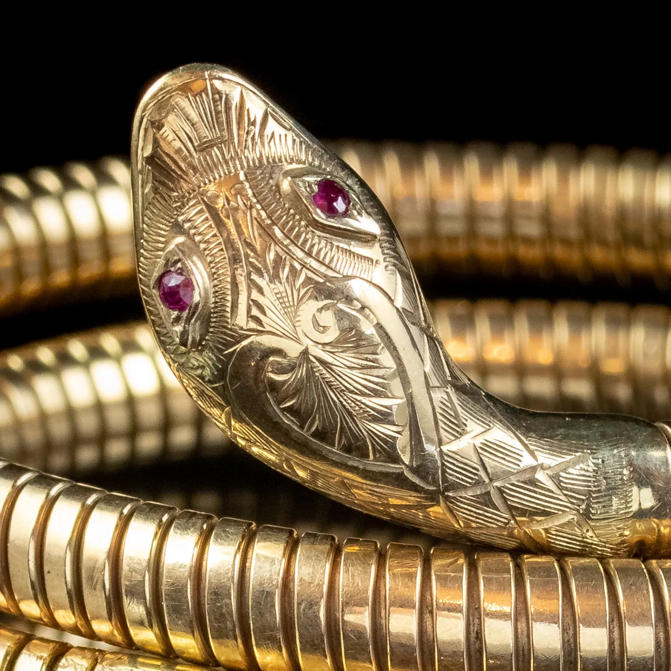 Vintage Snake Bangle 9ct Gold Ruby Eyes Dated 1955