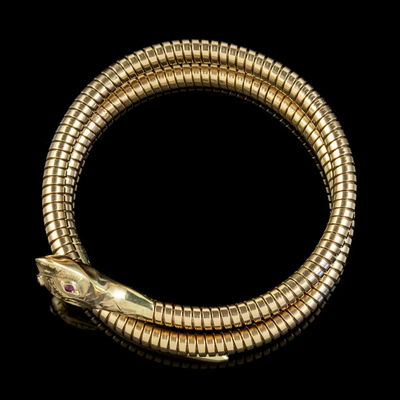 Vintage Snake Bangle 9ct Gold Ruby Eyes Dated 1955