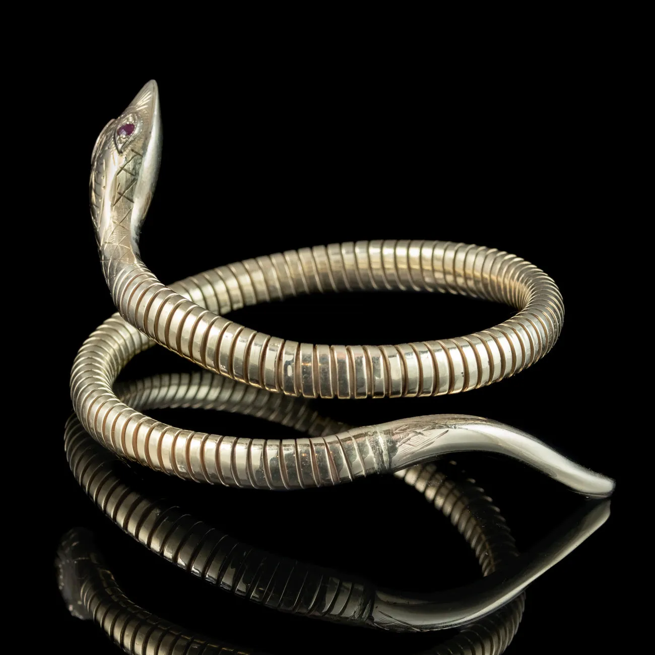 Vintage Snake Bangle 9ct Gold Ruby Eyes Smith And Pepper