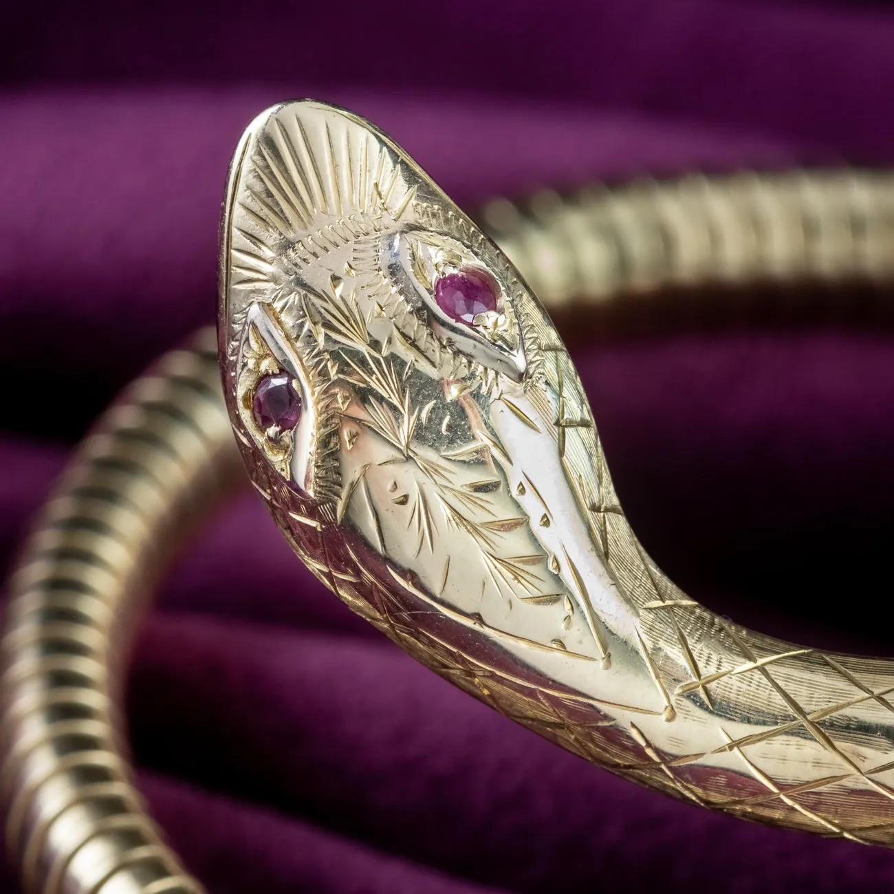 Vintage Snake Bangle 9ct Gold Ruby Eyes Smith And Pepper