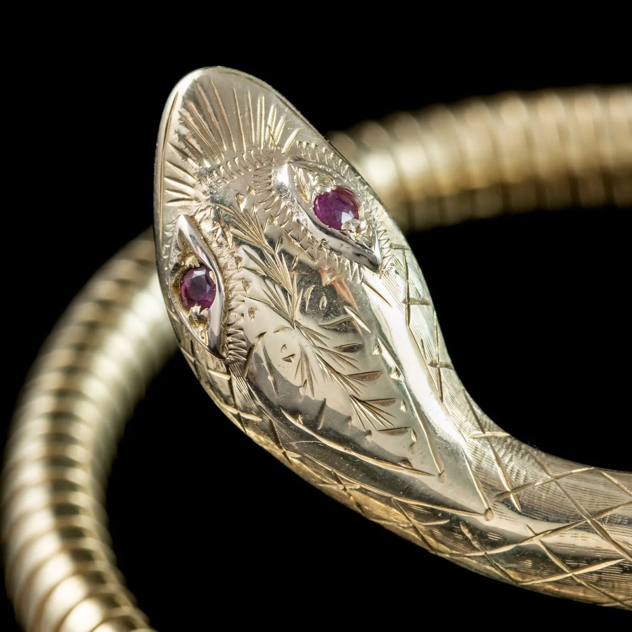 Vintage Snake Bangle 9ct Gold Ruby Eyes Smith And Pepper
